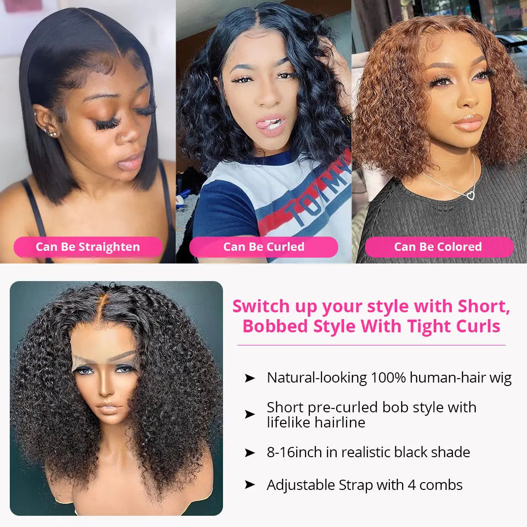 Luxe 13x4 Short Curly Bob Wig Wet And Wavy Deep Wave