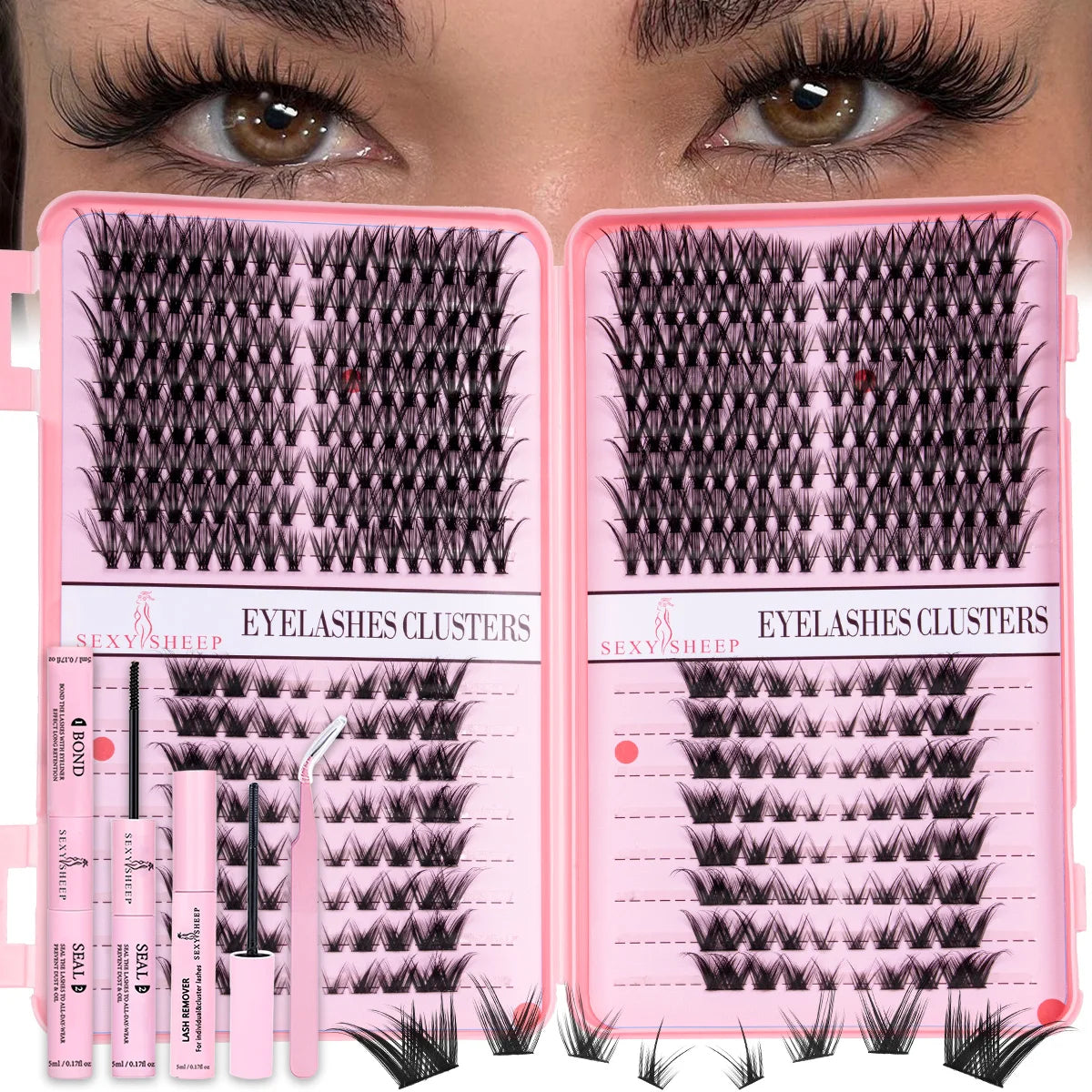 DIY Eyelash Extension Kit Cat Eye Eyelashes Clusters Natural Soft Including Bond&Sral Glue Remover Festival Gift
