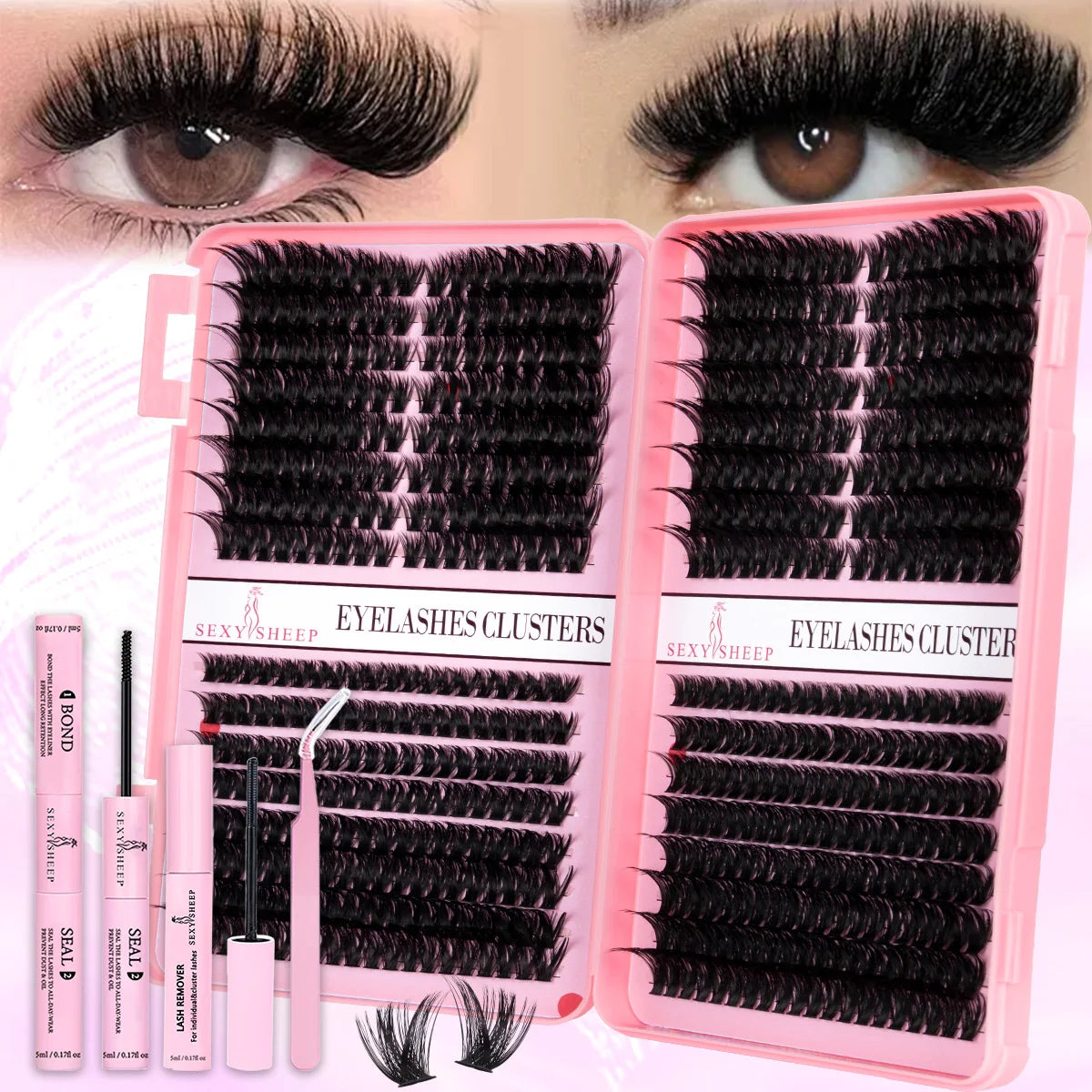 DIY Eyelash Extension Kit Cat Eye Eyelashes Clusters Natural Soft Including Bond&Sral Glue Remover Festival Gift