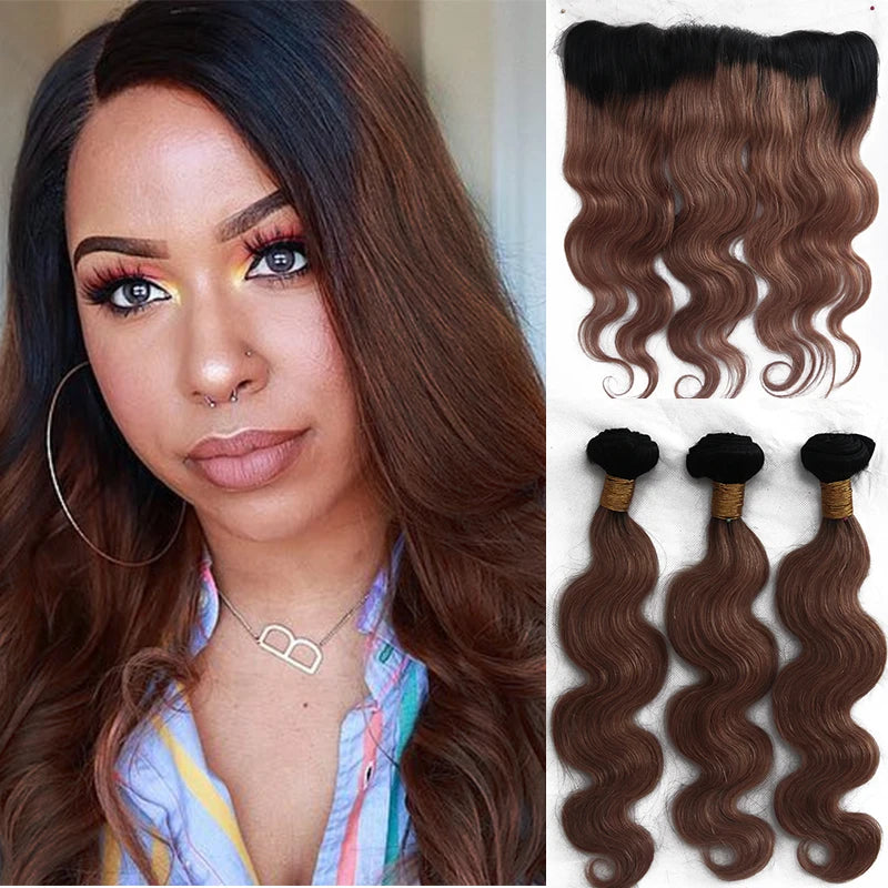 Luxe 1B/33 Ombre Chocolate Brown Human Hair Body Wave Bundles