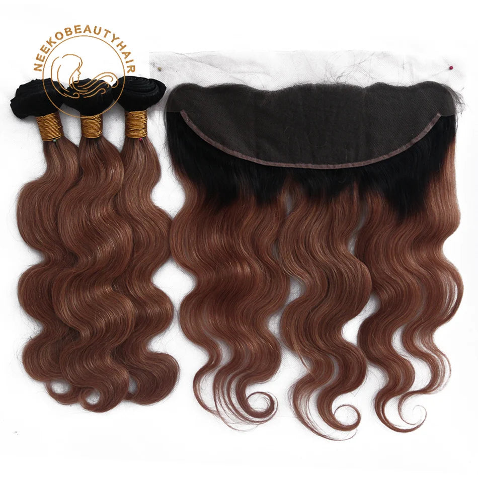 Luxe 1B/33 Ombre Chocolate Brown Human Hair Body Wave Bundles