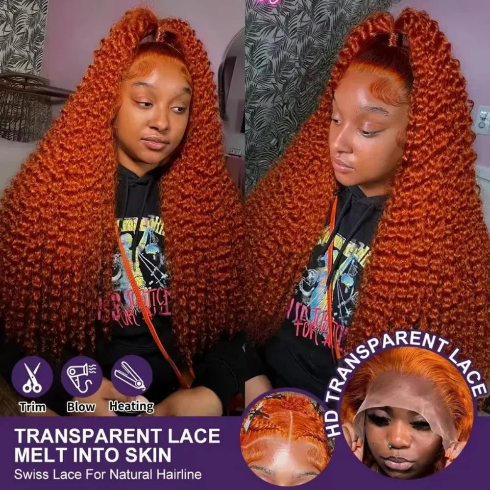Luxe 13x6 Ginger Orange Deep Wave Human Hair Wig