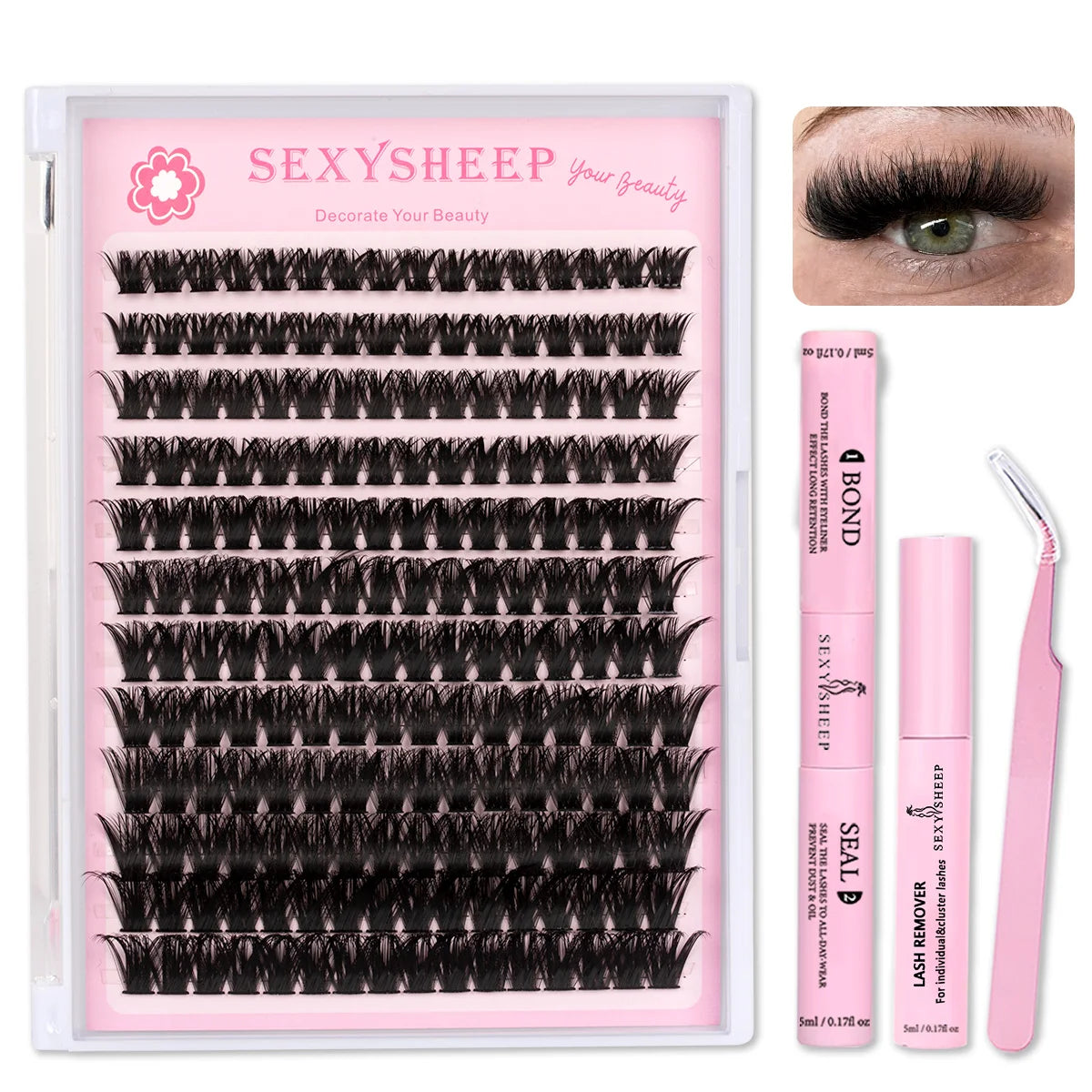 DIY Eyelash Extension Kit Cat Eye Eyelashes Clusters Natural Soft Including Bond&Sral Glue Remover Festival Gift