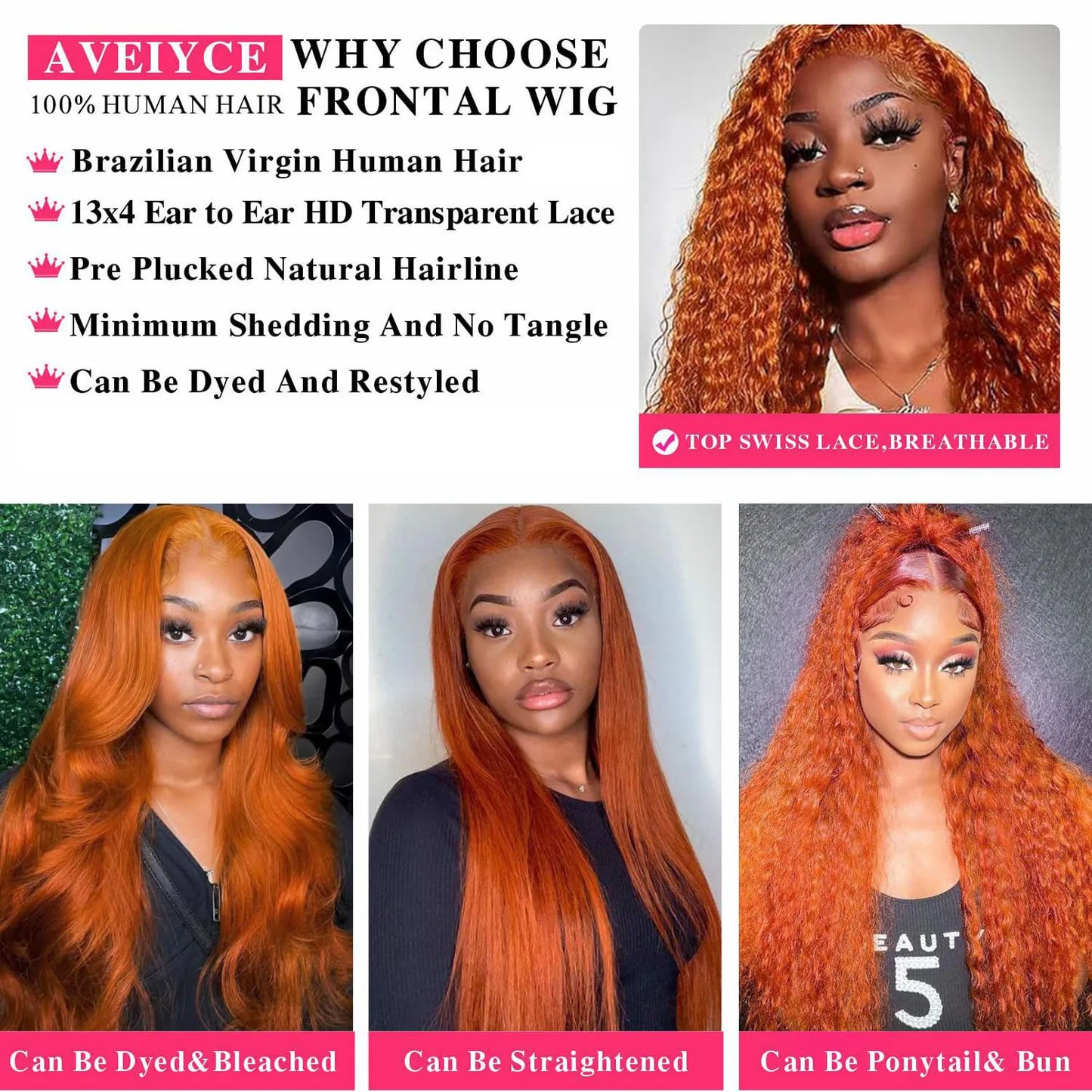 Luxe 30" Ginger Deep Wave Human Hair Wig