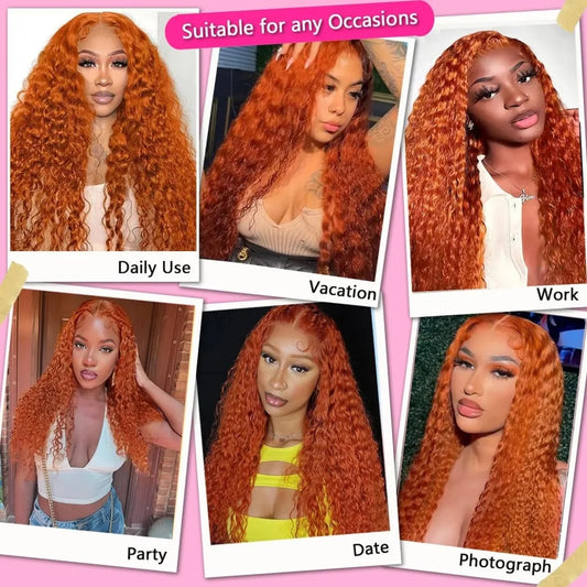 Luxe 13x6 Ginger Orange Deep Wave Human Hair Wig
