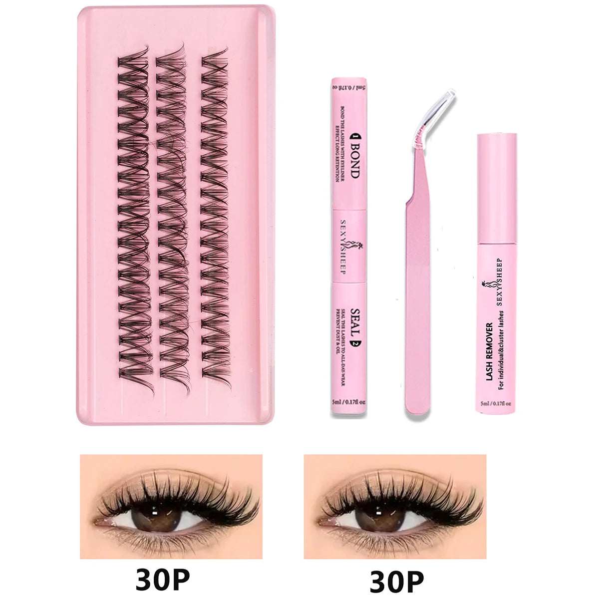 DIY Eyelash Extension Kit Cat Eye Eyelashes Clusters Natural Soft Including Bond&Sral Glue Remover Festival Gift