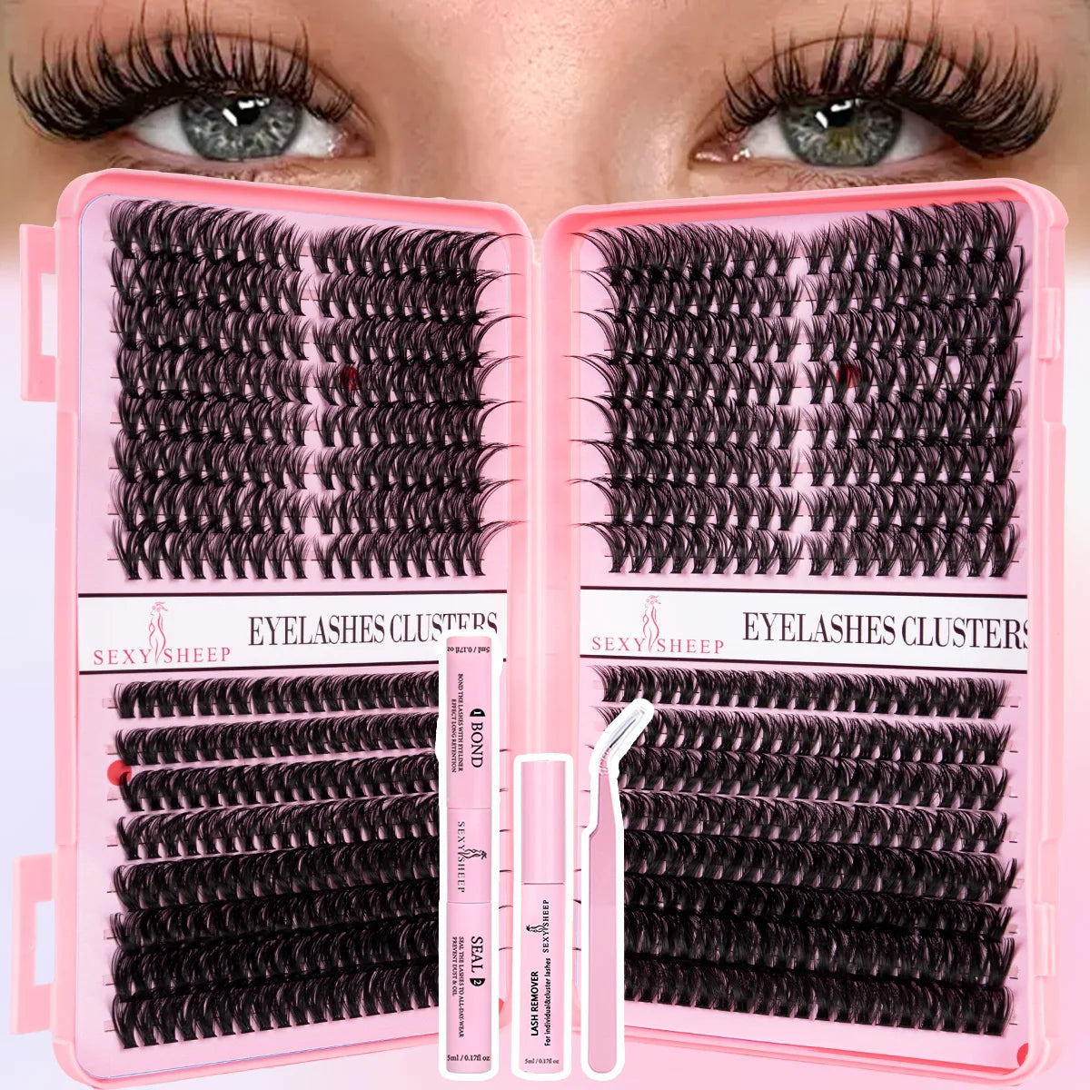 DIY Eyelash Extension Kit Cat Eye Eyelashes Clusters Natural Soft Including Bond&Sral Glue Remover Festival Gift