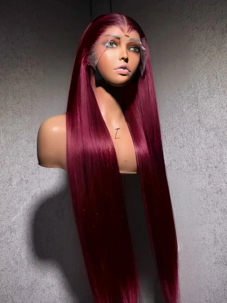 Luxe 99j Burgundy 30" & 36" Bone Straight 13x6 Human Hair Wig