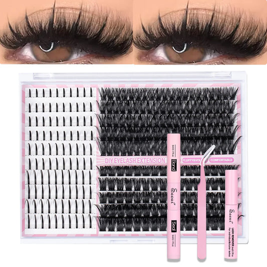 DIY Cluster Lashes Kit Individual Lashes Faux Mink Lashes Soft Eyelash Extension With Bond&Seal Lash Tweezer Makeup Reuseable