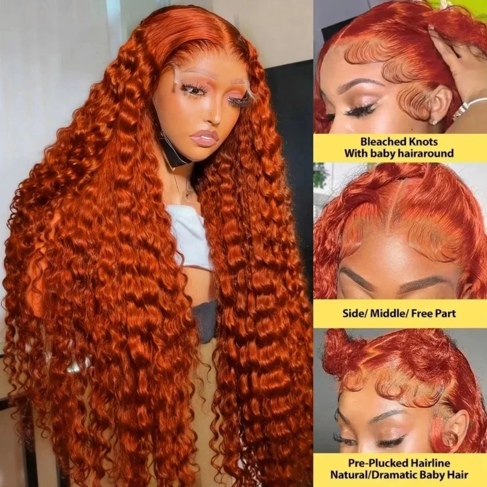 Luxe 13x6 Ginger Orange Deep Wave Human Hair Wig