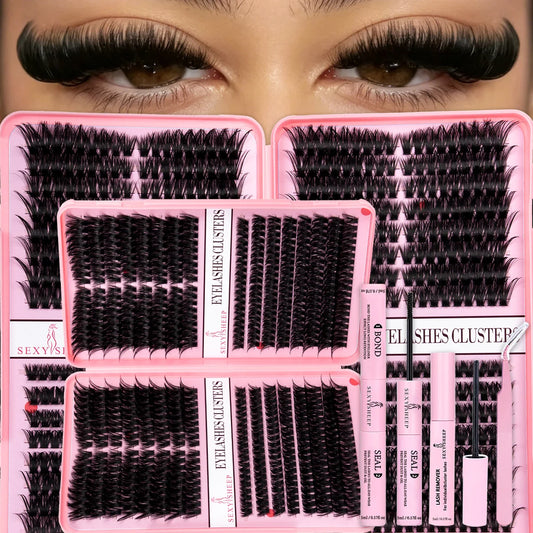 DIY Eyelash Extension Kit Cat Eye Eyelashes Clusters Natural Soft Including Bond&Sral Glue Remover Festival Gift