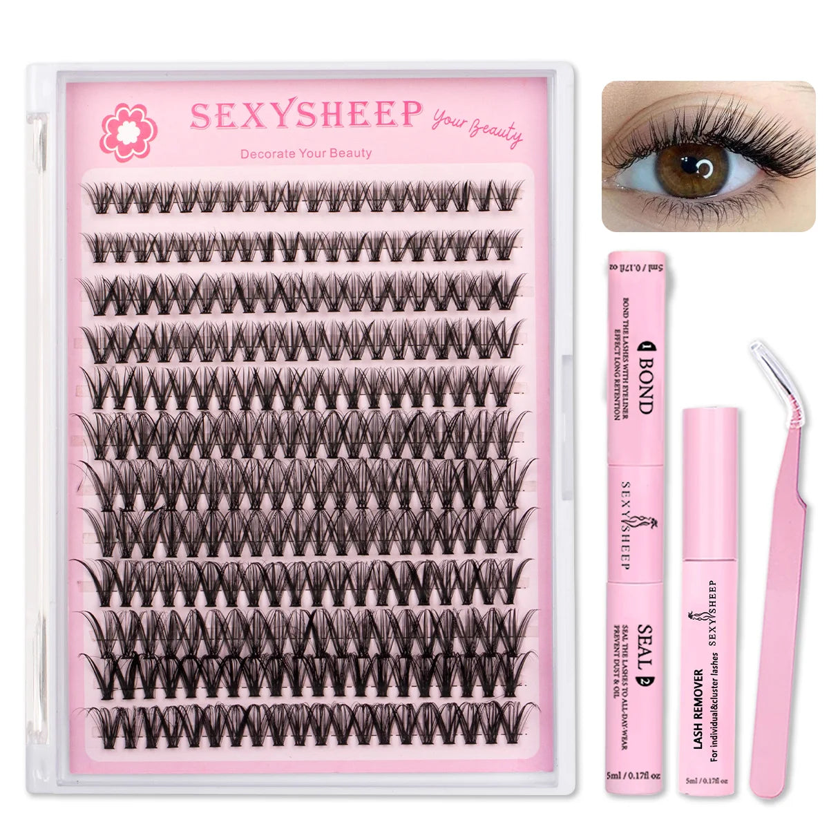 DIY Eyelash Extension Kit Cat Eye Eyelashes Clusters Natural Soft Including Bond&Sral Glue Remover Festival Gift