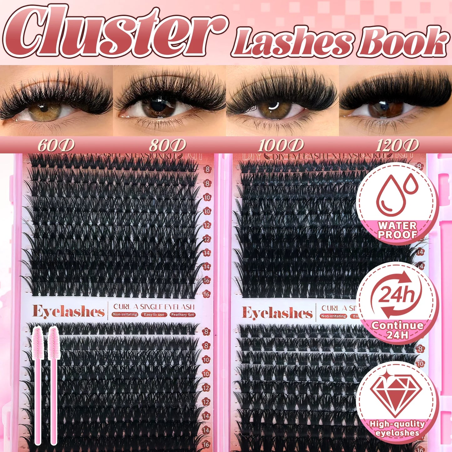 D Curl Eyelashes Clusters Beginner Friendly High Capacity Eyelash Book Set for Different Makeup Beauty Gift for Women Lash Kit